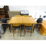 A mid 20th Century teak table and six chairs (needs re-upholstering before use)