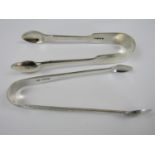 Two 19th Century sterling silver sugar tongs with fiddle pattern arms to one and an engraved