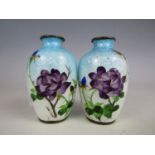 A pair of miniature Japanese basstaille enamelled vases