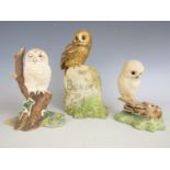 A Border Fine Arts figurine depicting an owl on a Border mile stone, together with an owlet on a