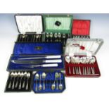 Seven cased sets of cutlery including a carving set and tea spoon sets etc.