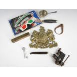 Sundry collectors' items including a vintage game, callipers and penknives etc.