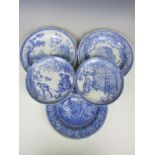 A collection of five Spode blue and white collectors' plates