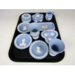 Ten pieces of Wedgewood Jasperware including two small campana form vases etc.