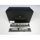 Two Royal Hampshire Art Foundry pewter railway locomotives with presentation case