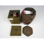 Two early 20th Century tea caddies containing sundry vintage buttons
