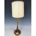 A wooden table lamp