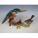 Three Beswick birds including a kingfisher and a whitethroat