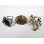 White metal and hardstone jewellery, including a lapis lazuli and marcasite ring, a moss agate