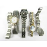 Five ladies' quartz wristwatches including a Pulsar, a Slazenger and a Citron etc.