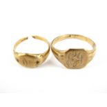 A gold signet ring together with one other (a/f) 7.1g