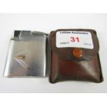 A 1950's Ronson stainless steel cigarette lighter and leather case