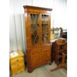 A quality reproduction Georgian walnut astragal glazed corner cabinet, 100 x 53 x 203 cm