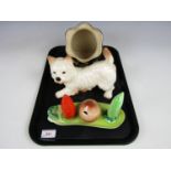 A Denby salt pig together with a novelty cruet set (a/f) and a Kingston pottery Westie figurine