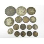 A quantity of largely 19th Century British silver coins and a 1921 US silver Dollar, 112 g total