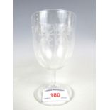 A First World War commemorative toasting glass, the bowl wheel cut with two Union Jacks and the