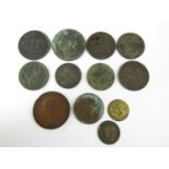 Sundry 19th Century copper coins, including an 1875 brass Prince of Wales model half Sovereign and