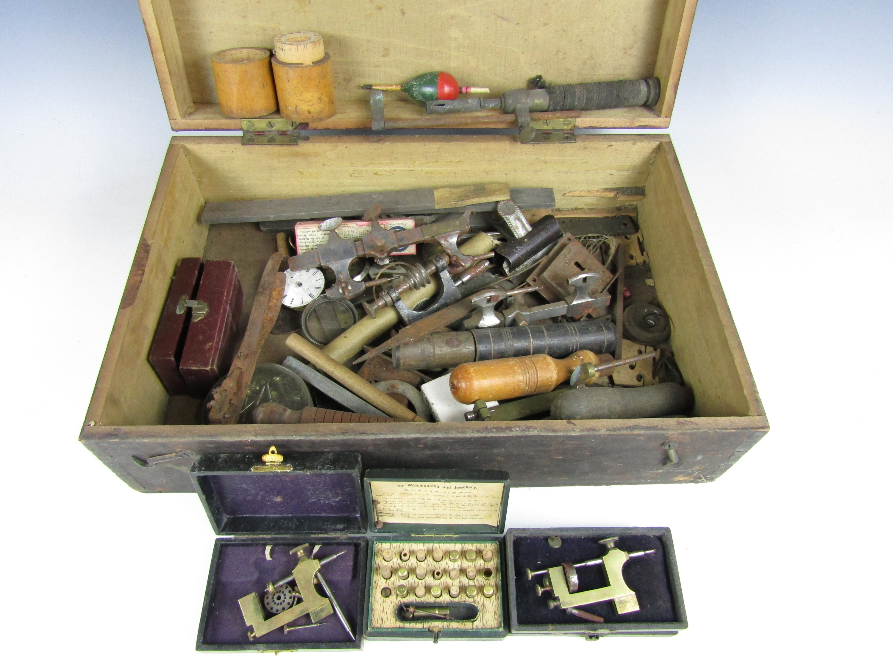 A wooden box containing vintage watchmakers' tools etc. - Image 2 of 2