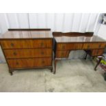 A vintage two piece walnut bedroom suite, comprising dressing table and chest