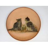 A late 19th / early 20th Century Watcombe pottery hand enamelled plate depicting kittens