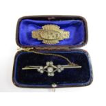 A Victorian 9ct gold bar brooch together with one other similar paste set brooch