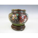 An oriental cloisonné enamelled vase and stand