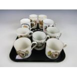 Nine Royal commemorative cups and beakers together with a glass Royal commemorative dish