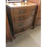 An old reproduction mahogany bow fronted chest of drawers, 68 x 47 x 82 cm