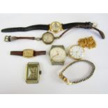 Sundry vintage wristwatches, including a 1920s lady's Swiss made wristwatch in a rolled gold case