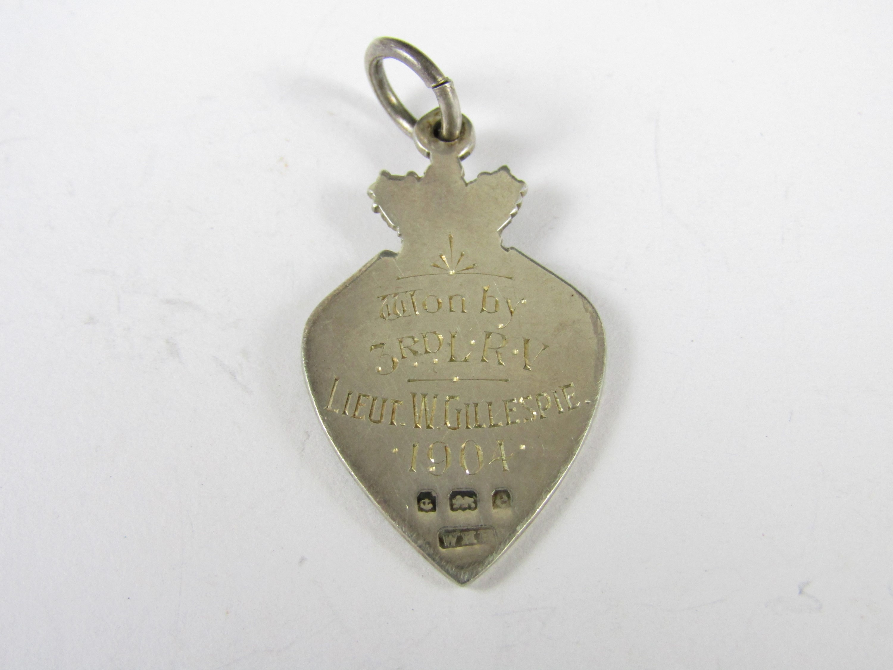 An Edwardian silver Perrier Jouet Cup prize fob medallion awarded to 3rd L R V, Liet W Gillespie, - Image 2 of 2