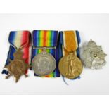 A 1914-15 Star, British War and Allied Victory Medals to 17330 Pte T Harrison, Border Regiment,