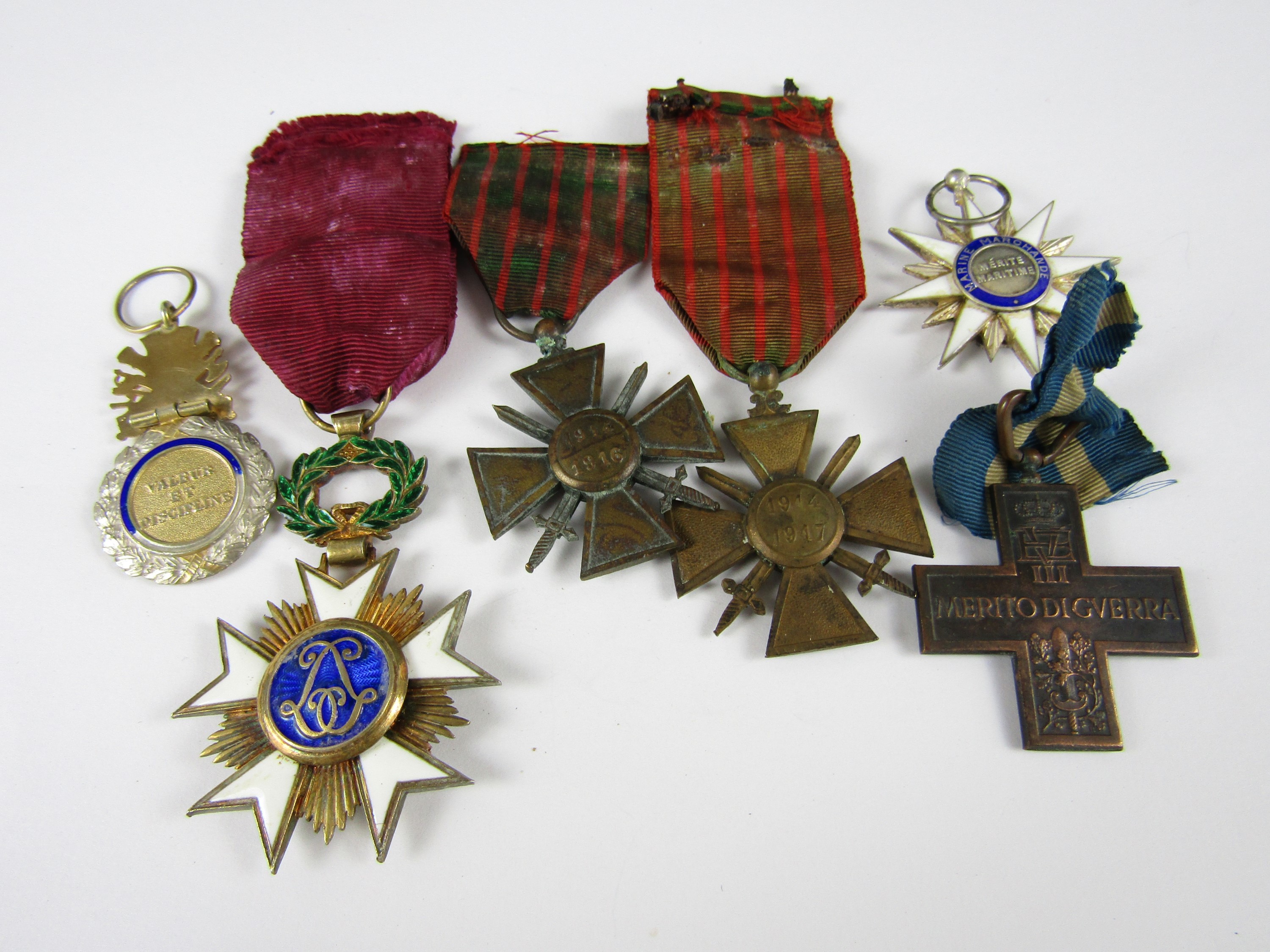 A Belgian Order of the Crown, French Order of Maritime Merit, three other French military medals and - Image 2 of 2
