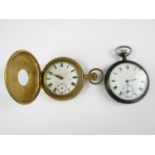 A 19th century half hunter pocket watch (a/f) together with a blued steel pocket watch