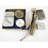 Sundry collectors’ items including a stamp and match case, a vesta, a BOAC compact and a pocket