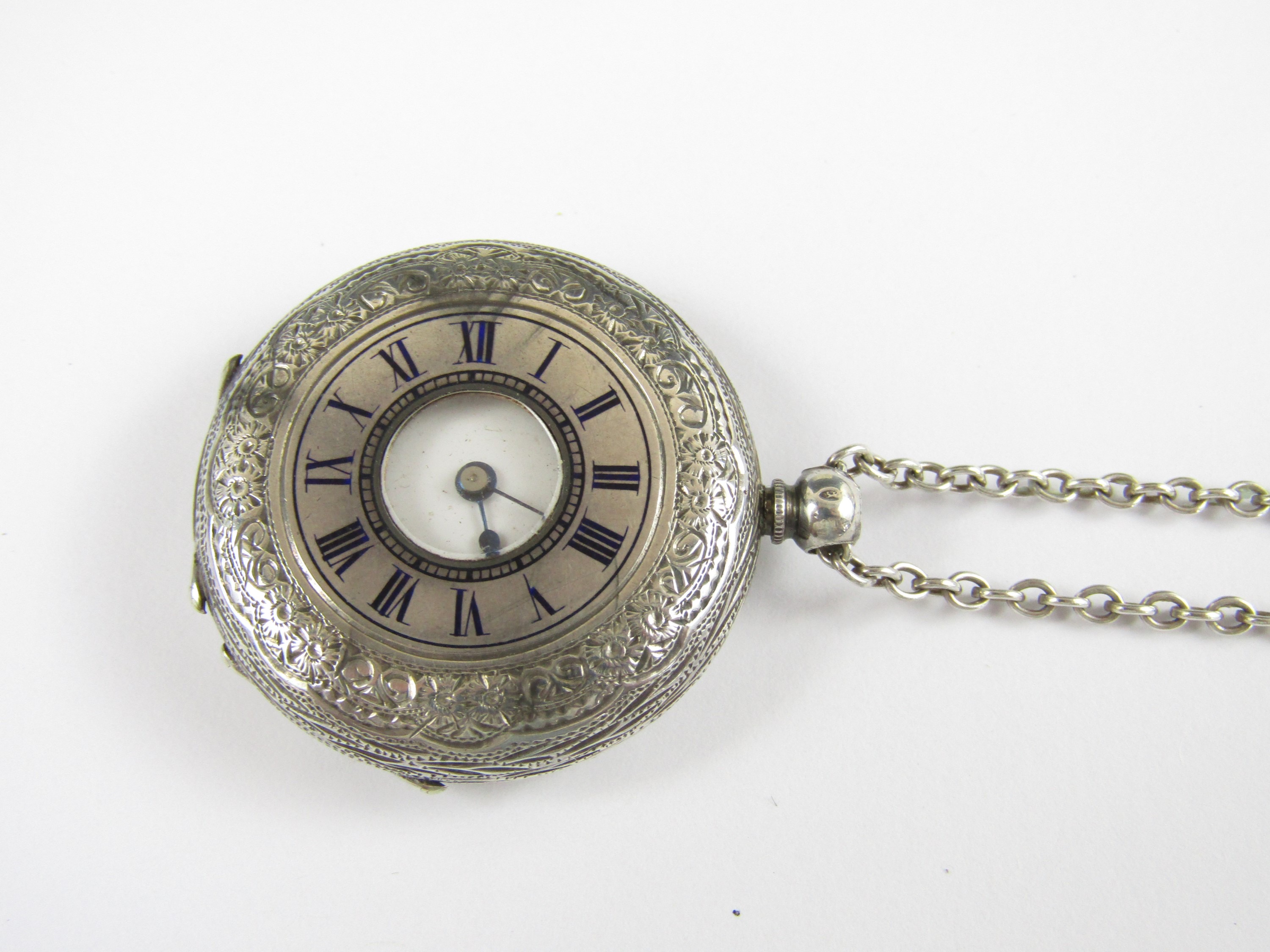 A 19th century white metal ladies’ half hunter fob watch, (stamped 935)