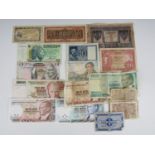 A quantity of vintage bank notes including a Russian 1898 1 Ruble note