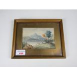 (19th Century) A miniature Lakeland landscape view, with quiescent lake and distant peaks, a