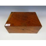 A Victorian burr oak sewing box with fitted interior