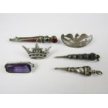 Victorian and later silver and white metal jewellery, including two pendant fobs, one being set with