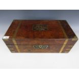 A Victorian brass-inlaid burr walnut portable writing box