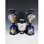An Alexandra Porcelain Works, Turn, Austria, porcelain vase together with a pair of late 19th