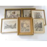 After K Robinson, six historic street scene prints depicting Carlisle, framed and mounted under