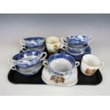 A set of six Barratts' Old Castle blue-and-white soup bowls and saucers together with an Alfred