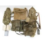 A quantity of Second World War and later kit including Bren spares webbing, oil tins, a mortar