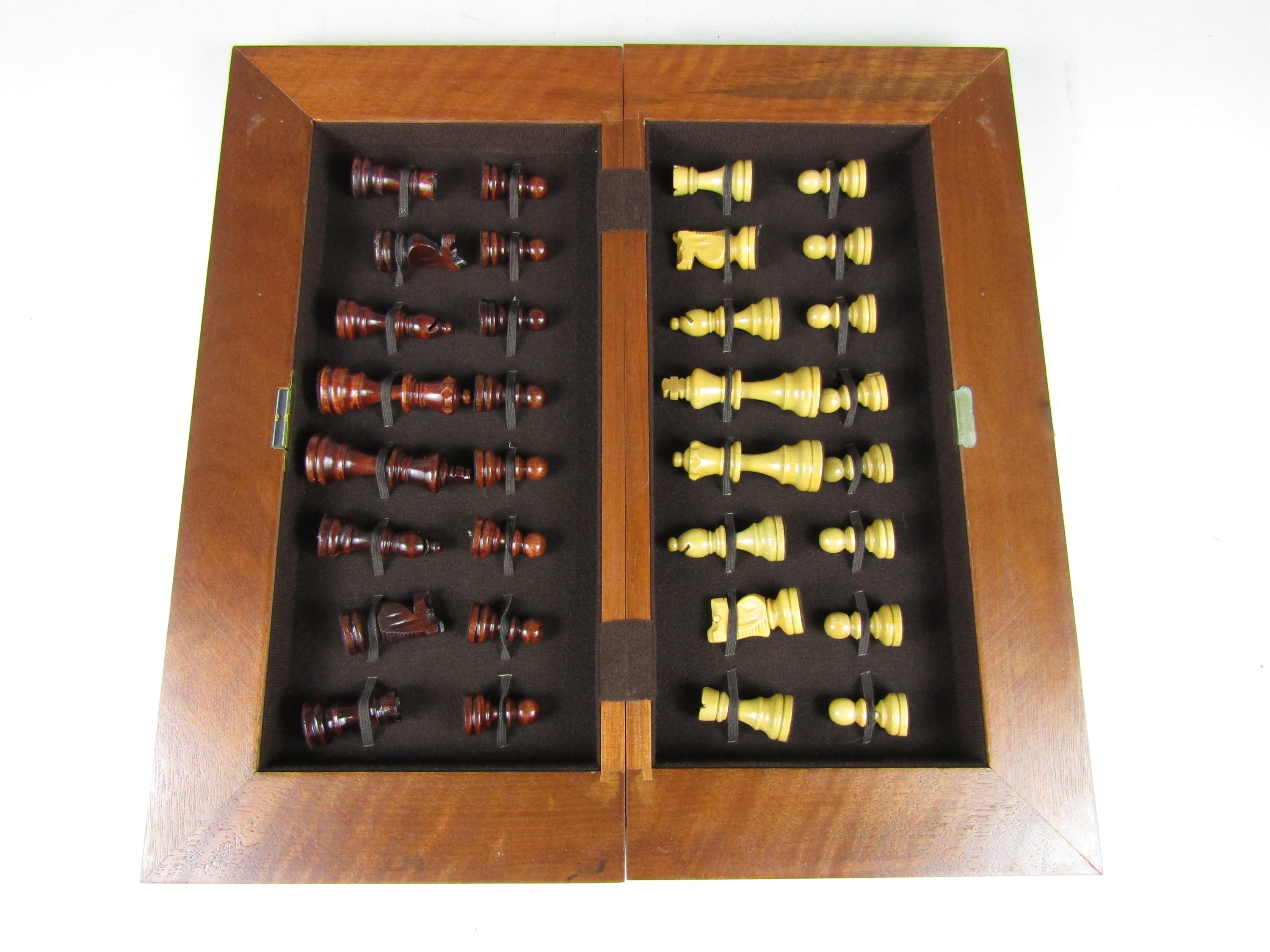 A contemporary wooden chess set and board