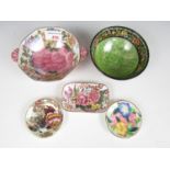 Four pieces of Maling including a bowl and pin dishes together with a Rainbow pottery bowl