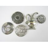 Vintage South American and Mexican white metal brooches, including a boss brooch centrally set