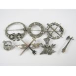 Antique and vintage silver and electroplate penannular and other Scottish brooches, including a