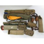 A quantity of webbing linesmen's pouches, pole climbing leg irons, ground signalling panels, mine