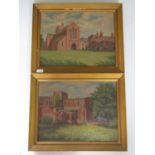 A pair of unattributed late 19th / early 20th century paintings of Lanercost Priory, oil on board in